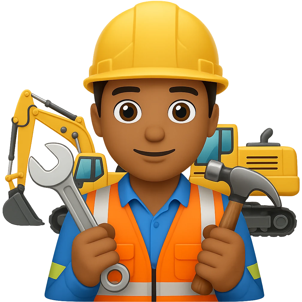 Add construction tools like a wrench and hammer to the civil engineer at construction site in the style of apple emojis with no background. emoji