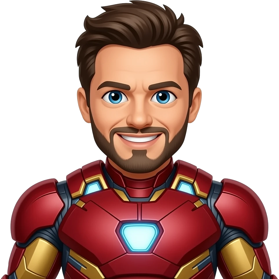 Tony stark with mark 85 suit emoji with French beard emoji