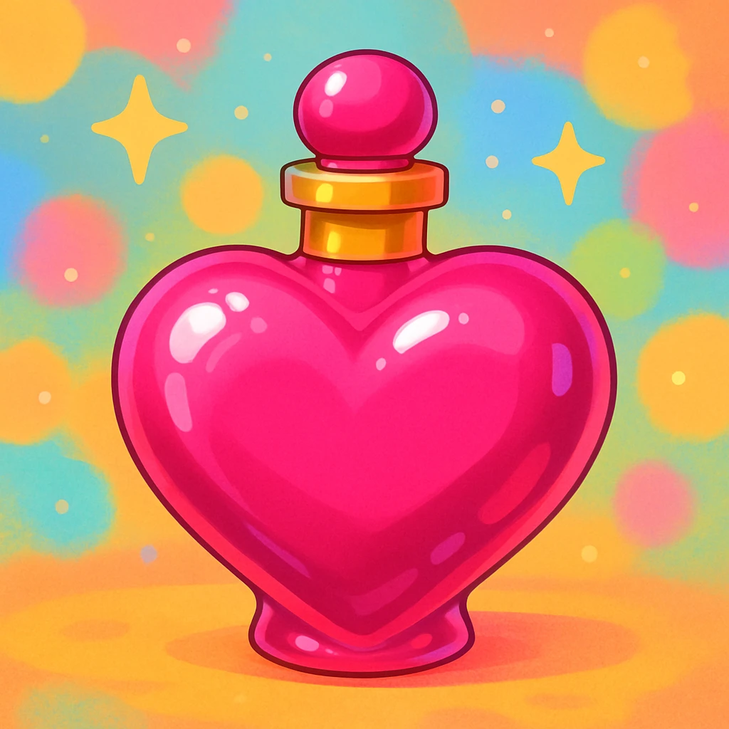pink heart-shaped bottle, no character, vibrant and playful emoji