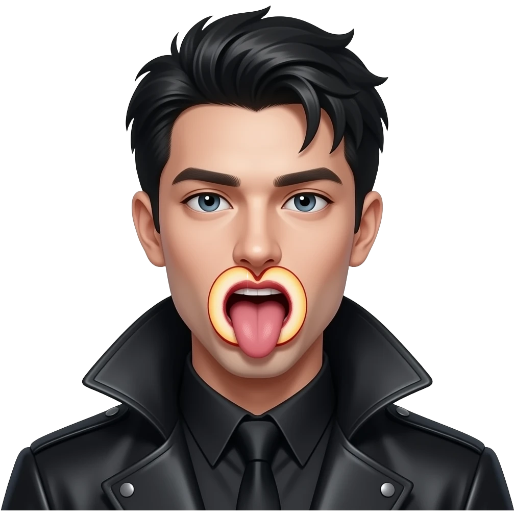 Sexy gothic man licking. Peach cut in half with his tongue out emoji
