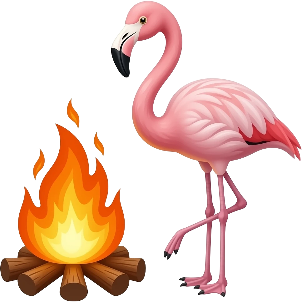 Flamingo with a fire emoji