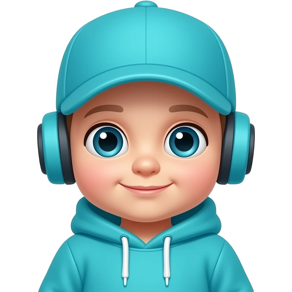 Baby Robot in cyan hoodie cap emoji