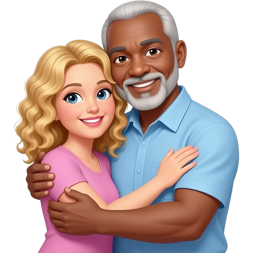 older black guy (no grey hair) hugging curly blonde woman emoji