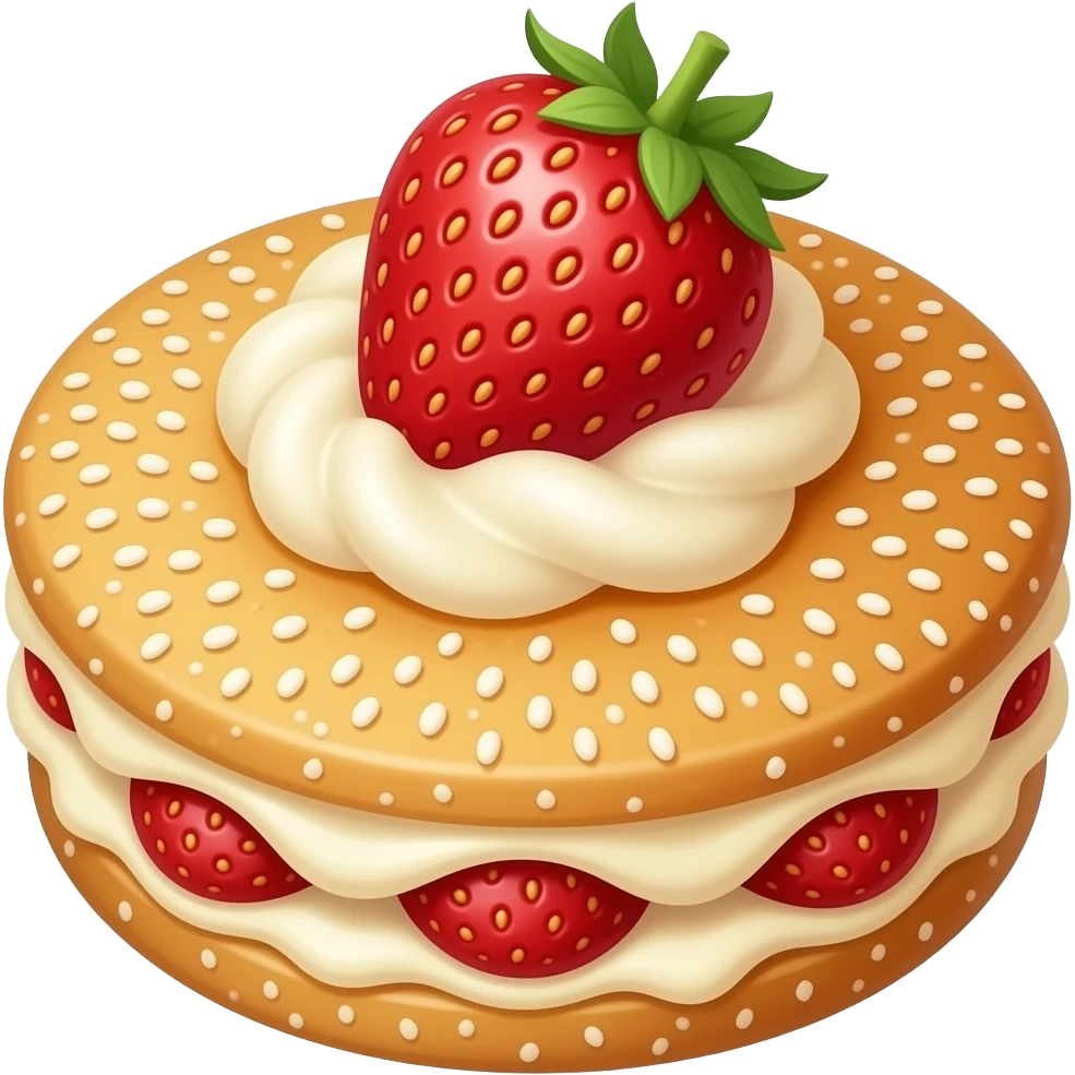 Strawberry Knafeh (Round) (Add strawberry on top) (Do not make it look soft) (Make it look tiny stringy) (Remove any dots) emoji