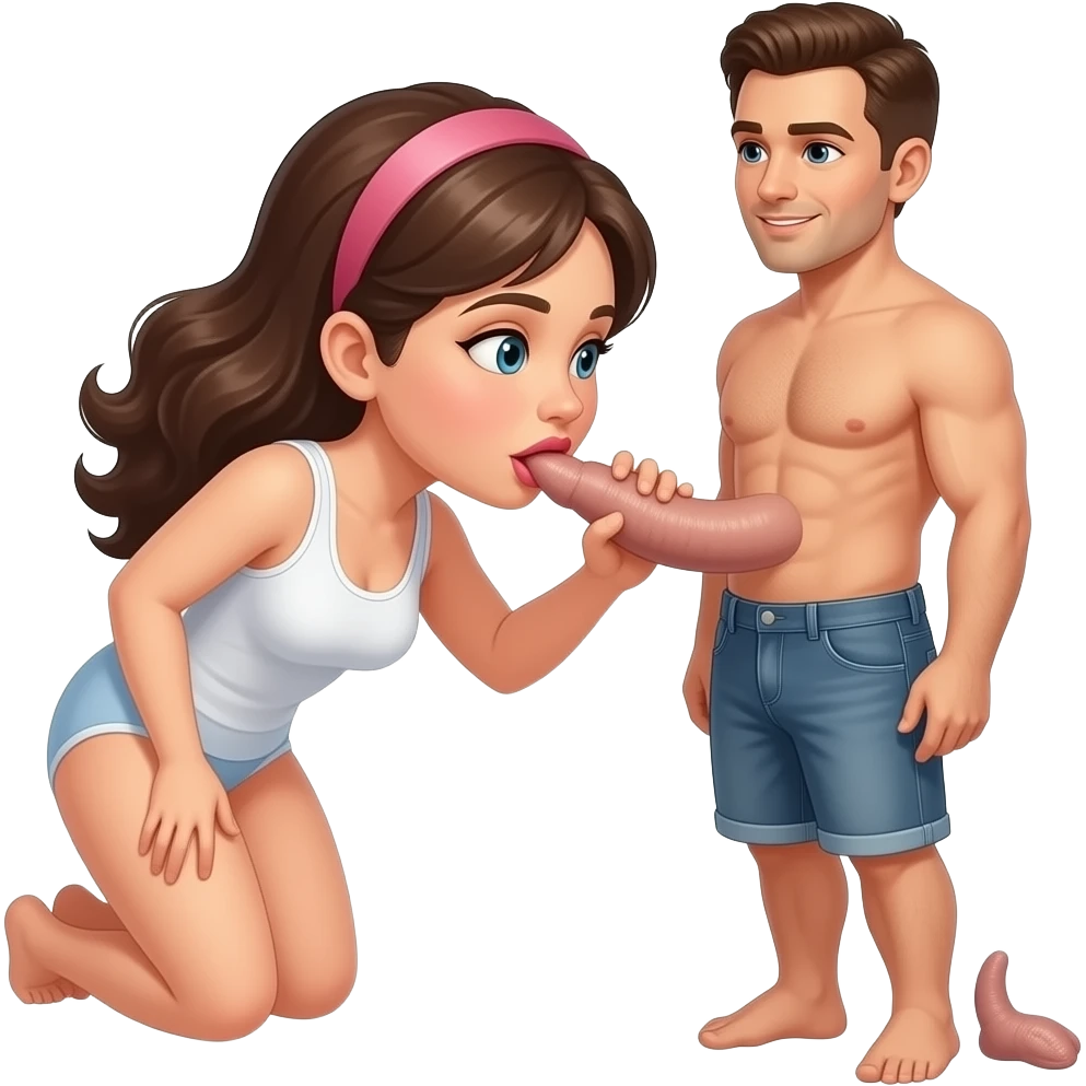 A woman sucking a penis between a naked man’s legs emoji