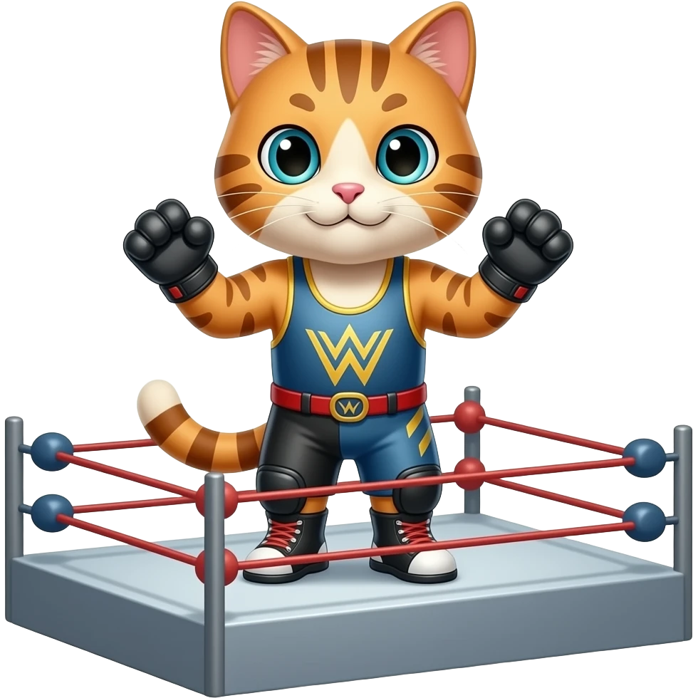 cat with gloves  in wrestling stage emoji