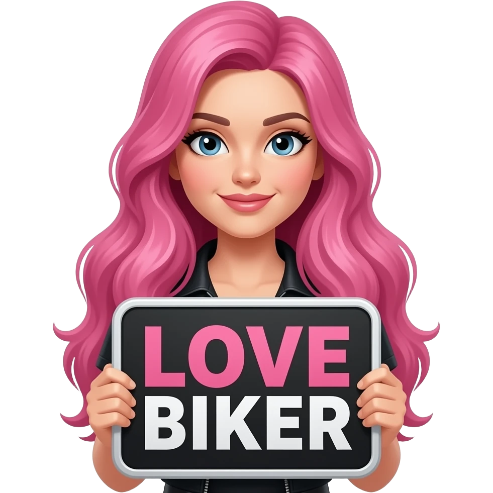 sexy girl with long pink hair holding a LOVE BIKER sign emoji
