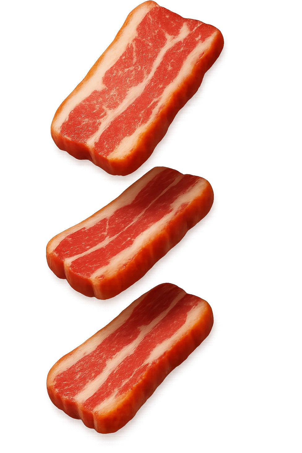 emoji stile iphone in 3d di fette di carne che cadono verticalmente dall'alto, iperrealistico 4k emoji