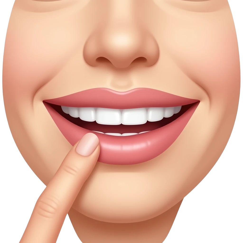 Smiling mouth with a finger on the bottom lips emoji