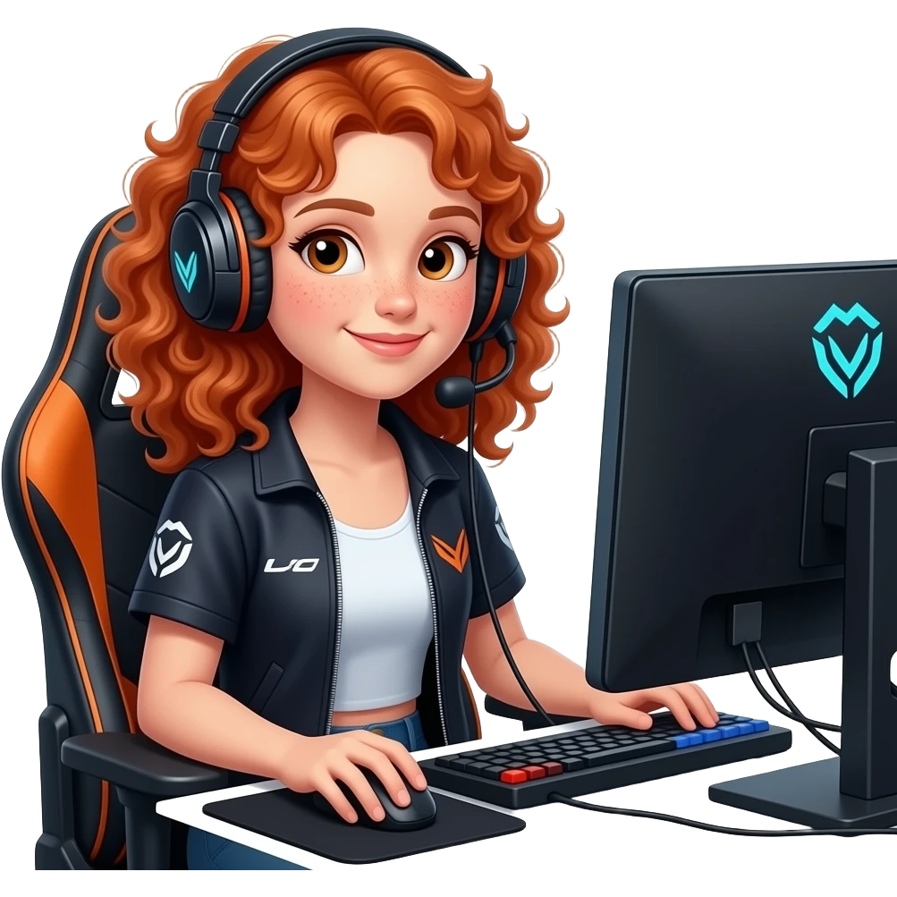 Fille rousse bouclés tâches de rousseur Esport emoji