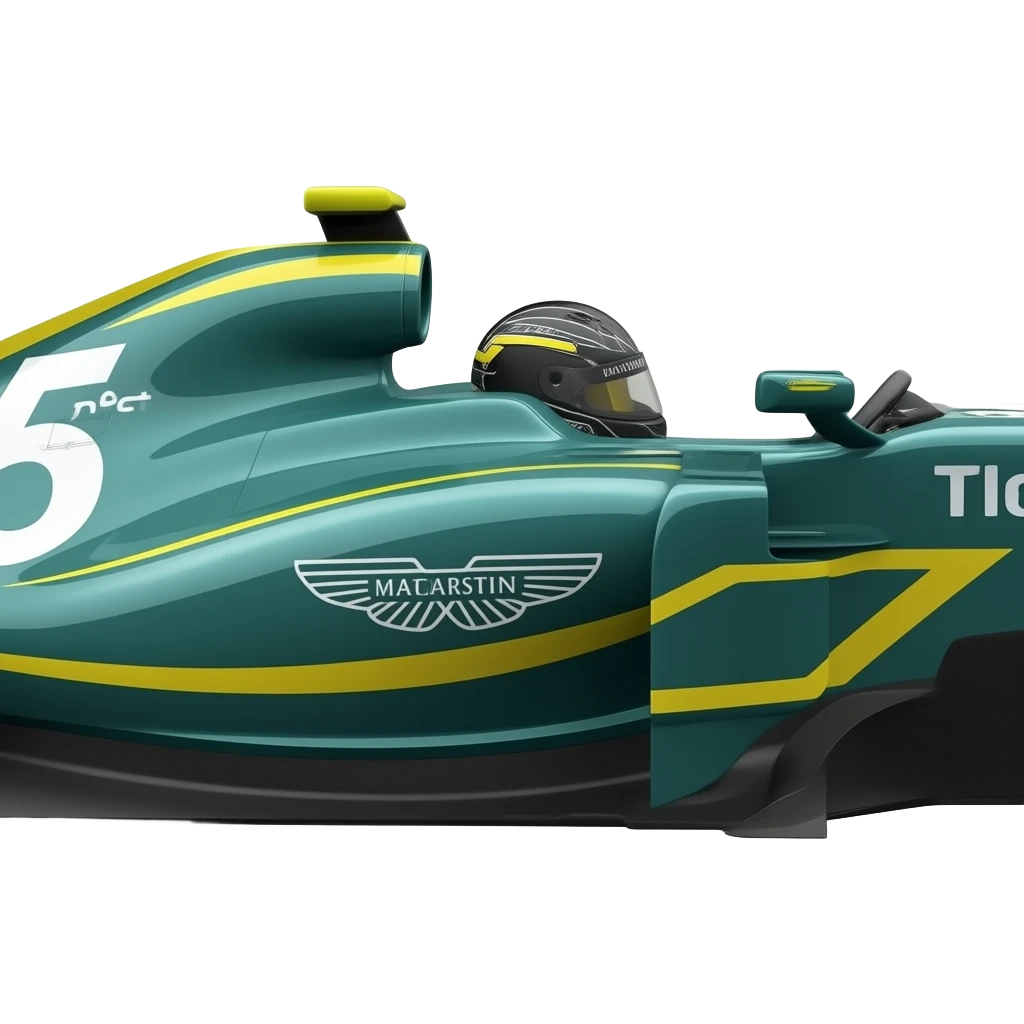 Aston Martin f1 car SIDEWAYS with the driver inside the car wearing a black helmet emoji