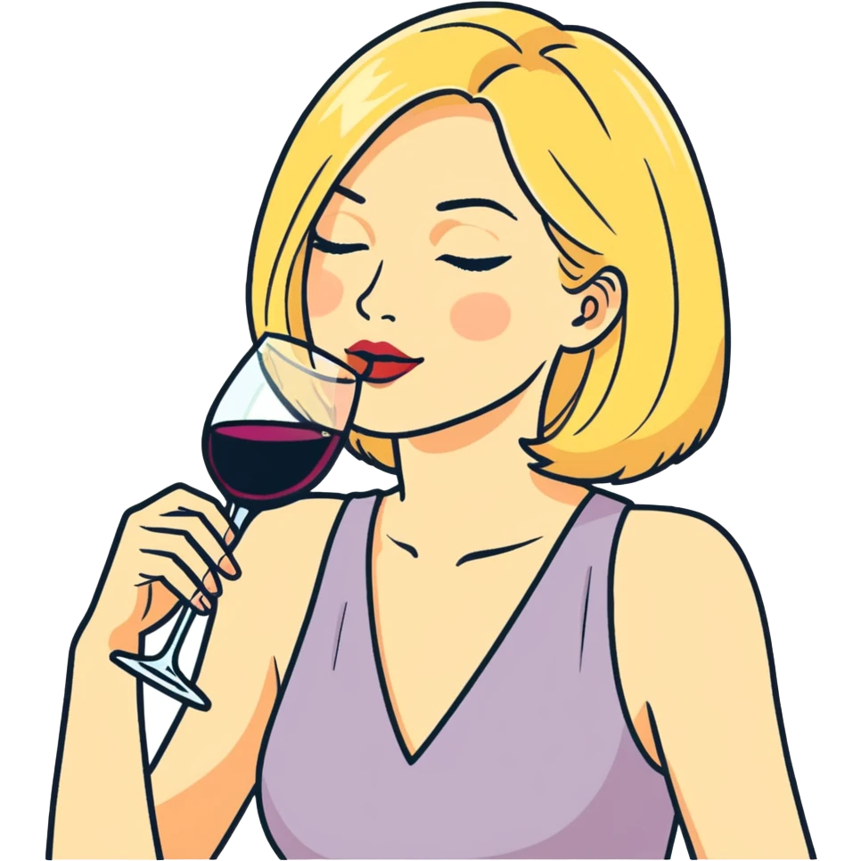 Blonde woman drinking new age wine emoji