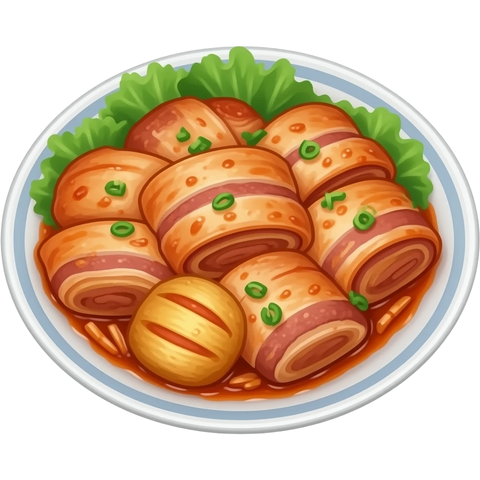 bossam the korean cooked Pork wrapping by kimchi on dish emoji