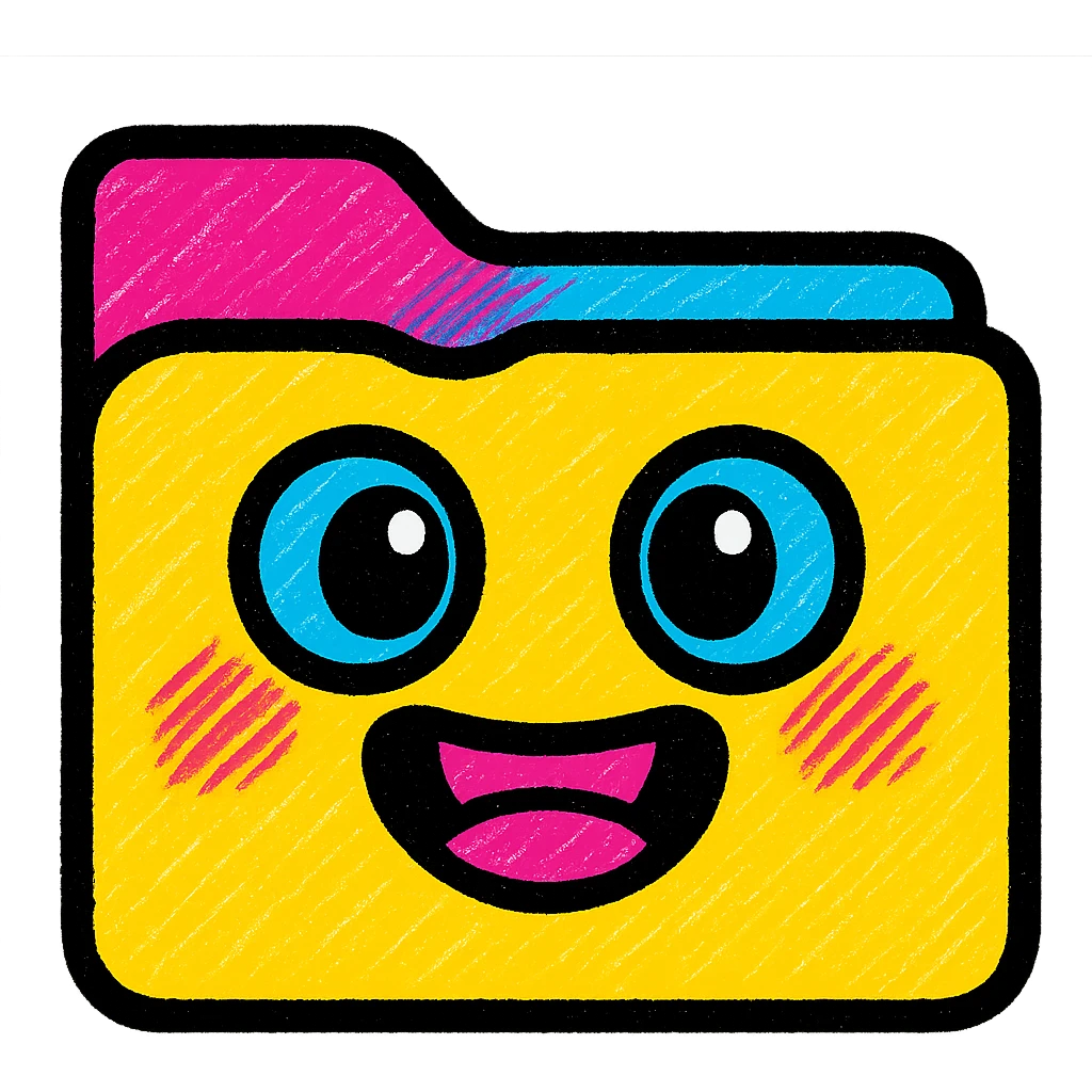 Create a cute, pop-art style version of the Windows folder icon with bright colors, bold outlines, and a playful, cheerful expression in pop-art style. emoji