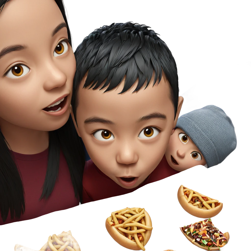 girl and boy sharing food emoji