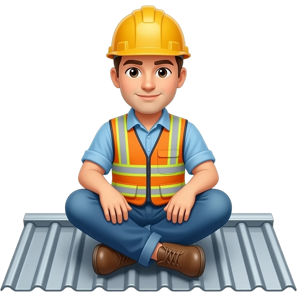 man in hard hat sitting on metal roof emoji