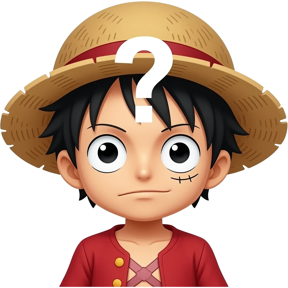 Fais moi un emojie ou luffy est bete avec ou point d interro gation emoji