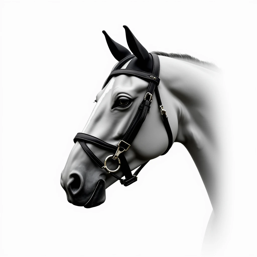 Hermès-style horse head, modern harness design, sleek lines, photorealistic, white background emoji