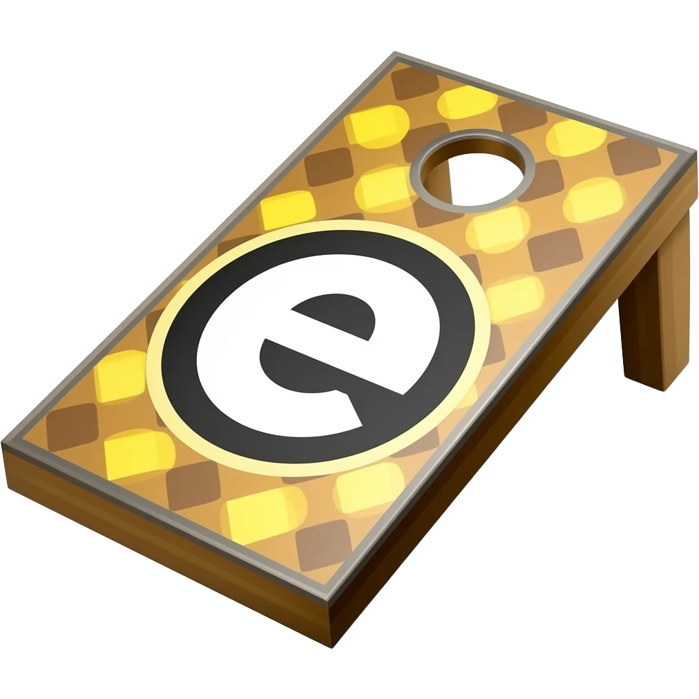 Put this logo on top of a cornhole board, change the x to the e in cornhole emoji