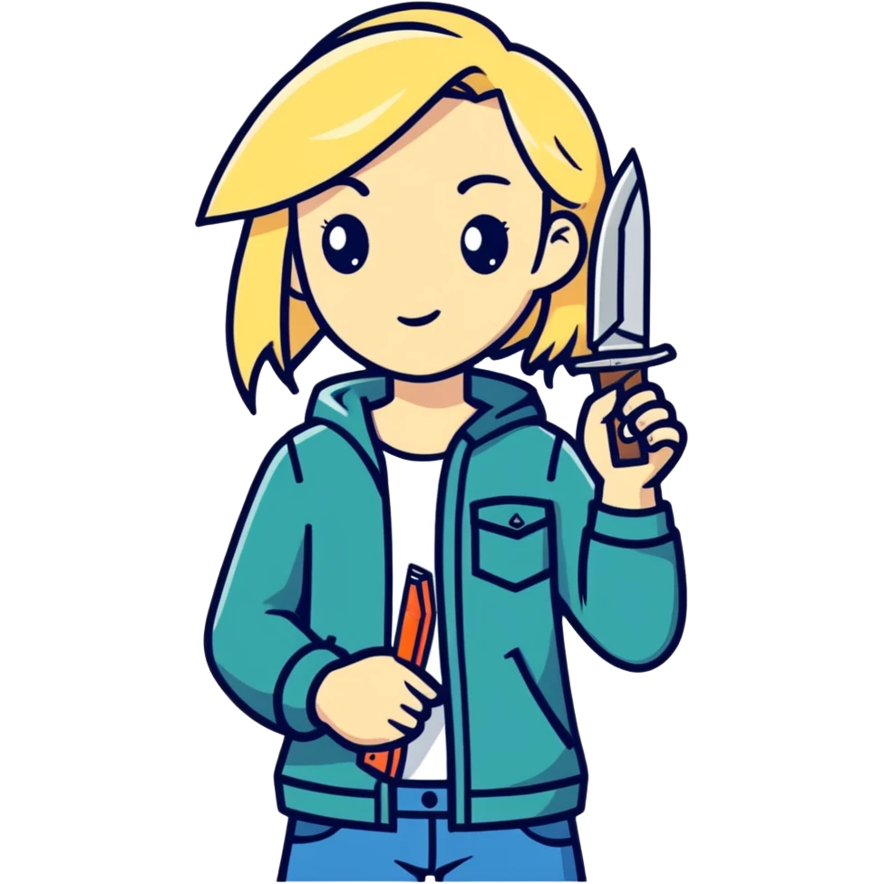 A blonde girl holding a pocket knife ￼ emoji