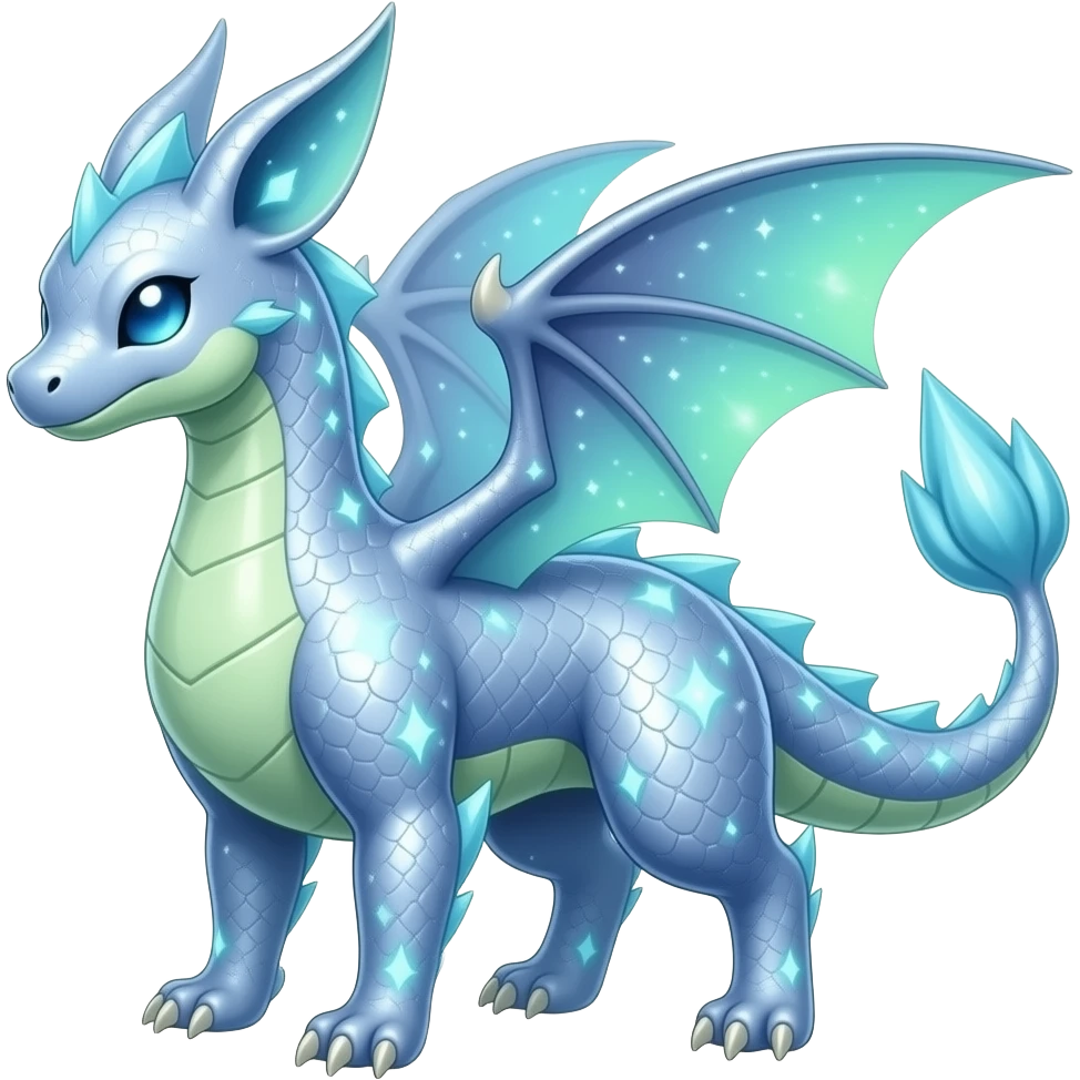 Shiny Sparkly Bioluminescent Glowing Lumineon-Amaura-Dragonair-Sylveon-Fakémon-hybrid-creature (full body) emoji