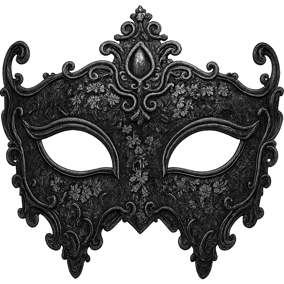 gothic mask, black lace and silver accents, ornate and dramatic emoji