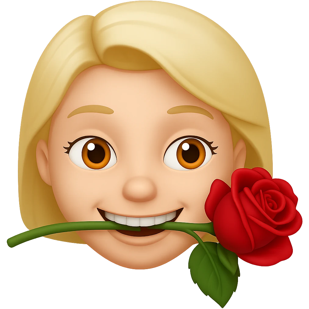 Add a rose to the emoji, keeping it mischievous and cute. The style should be similar to the original emoji style. emoji