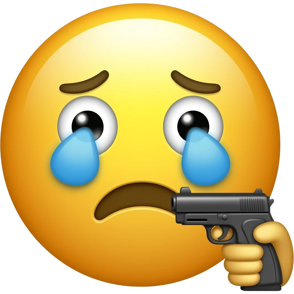 Make an suicide emoji that is tired and has eyebags and puting to killnhim self with a gun emoji