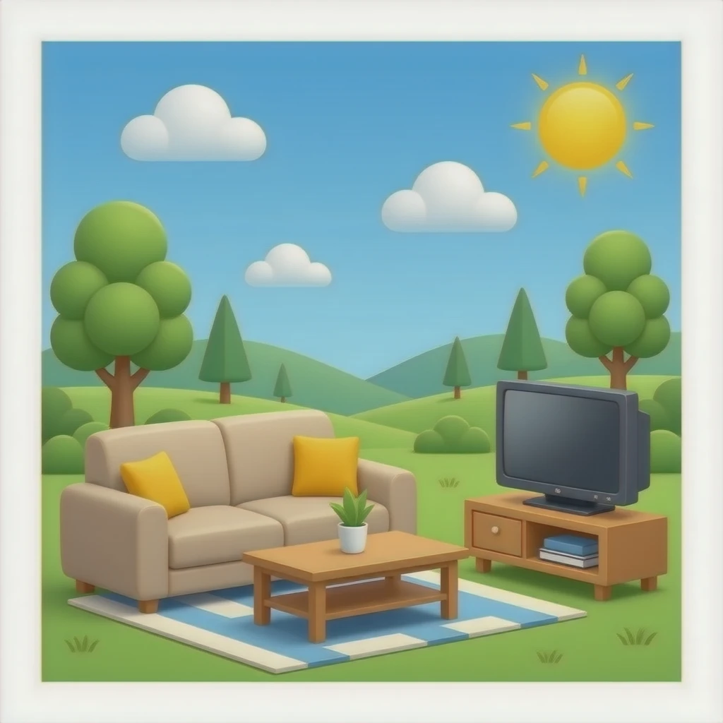 كنبة مع طاولة و تلفاز بتصميم عصري emoji