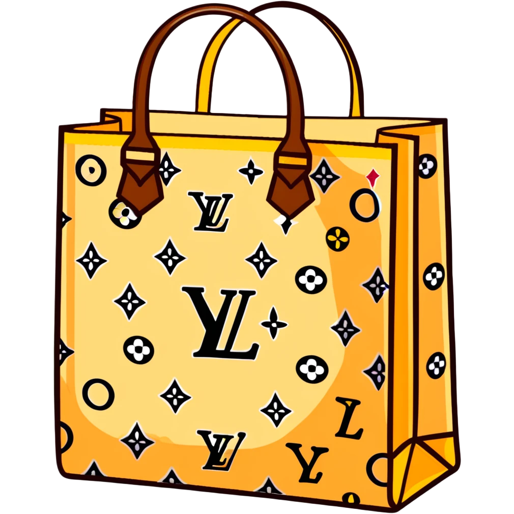 Louis Vuitton paper shopping bag with classic brown LV monogram pattern and handles emoji
