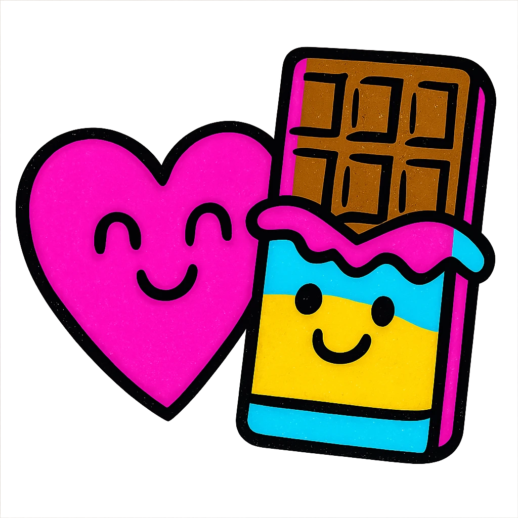 pink heart and chocolate bar together, playful and sweet emoji