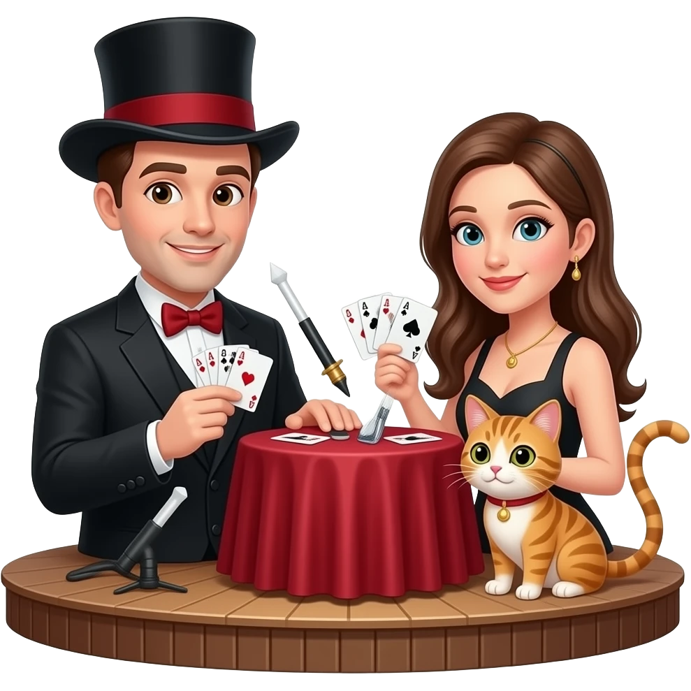 magician couple and their pet cat emoji