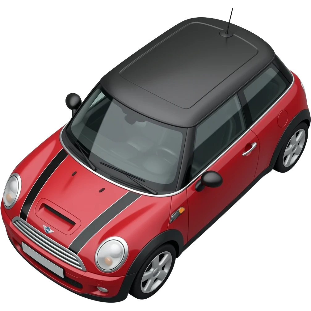 Red mini cooper black stripes black top view from front left corner emoji