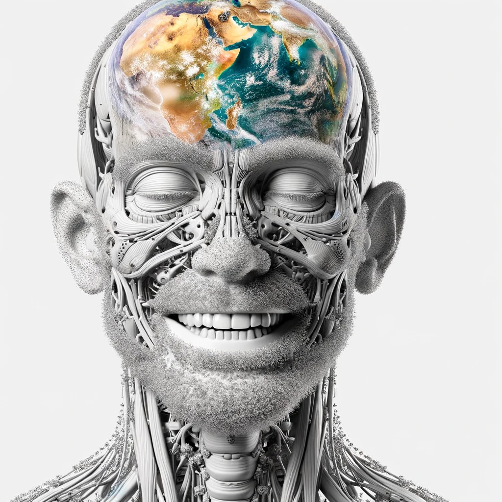 corpo umano anatomico a figura intera che sorride rilassato, iperrealistico 4k, isolato su sfondo bianco emoji