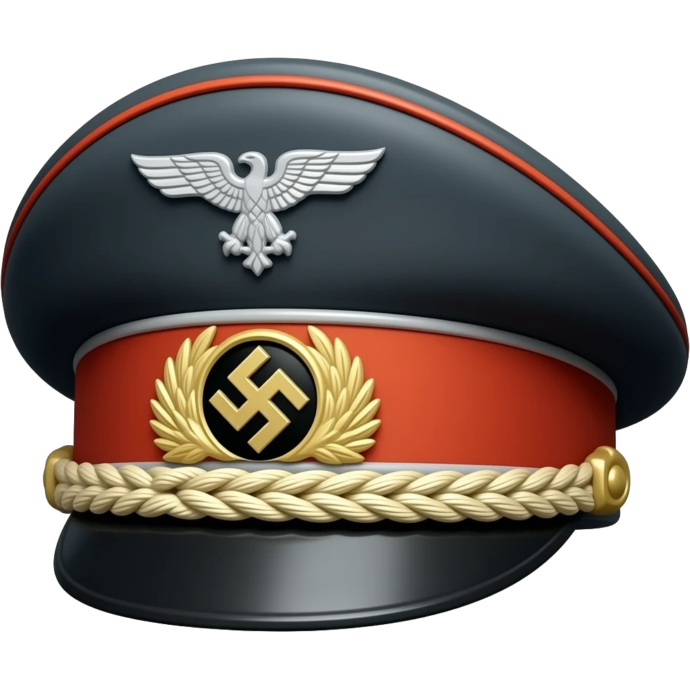 flat black shiny Nazi Kepi hat with pastel orange and gold accents emoji