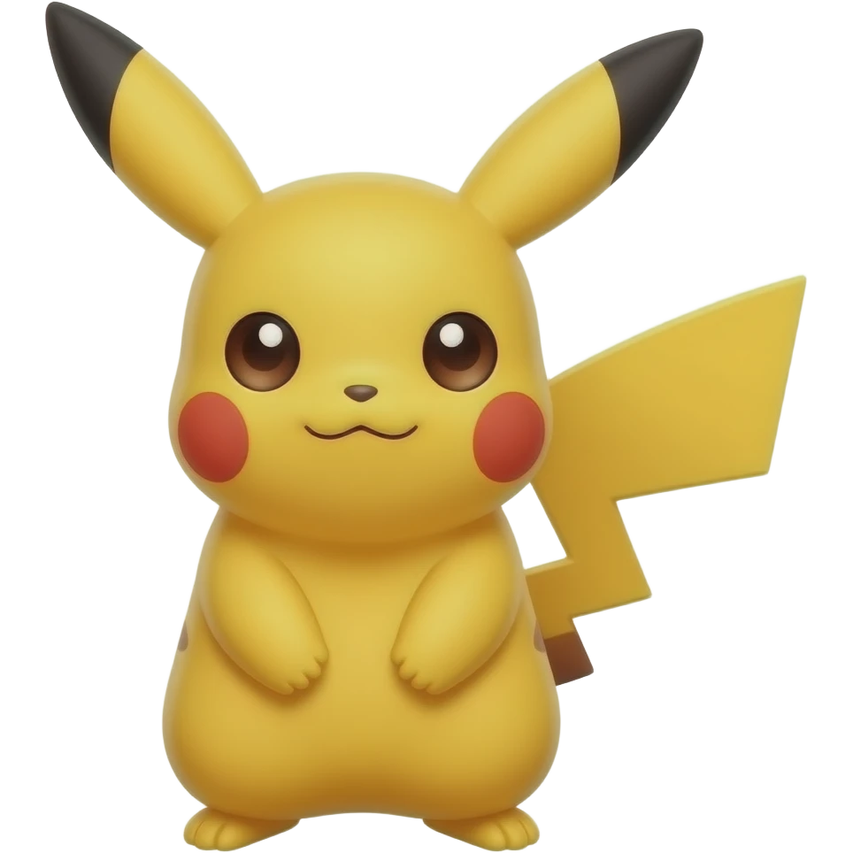 Top-down perspective Pikachu with cute oversized eyes, rosy cheeks, polished 3D emoji art emoji