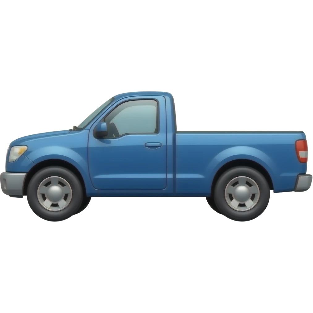 side view of an unlabeled blue pickup truck, classic emoji style, left facing emoji
