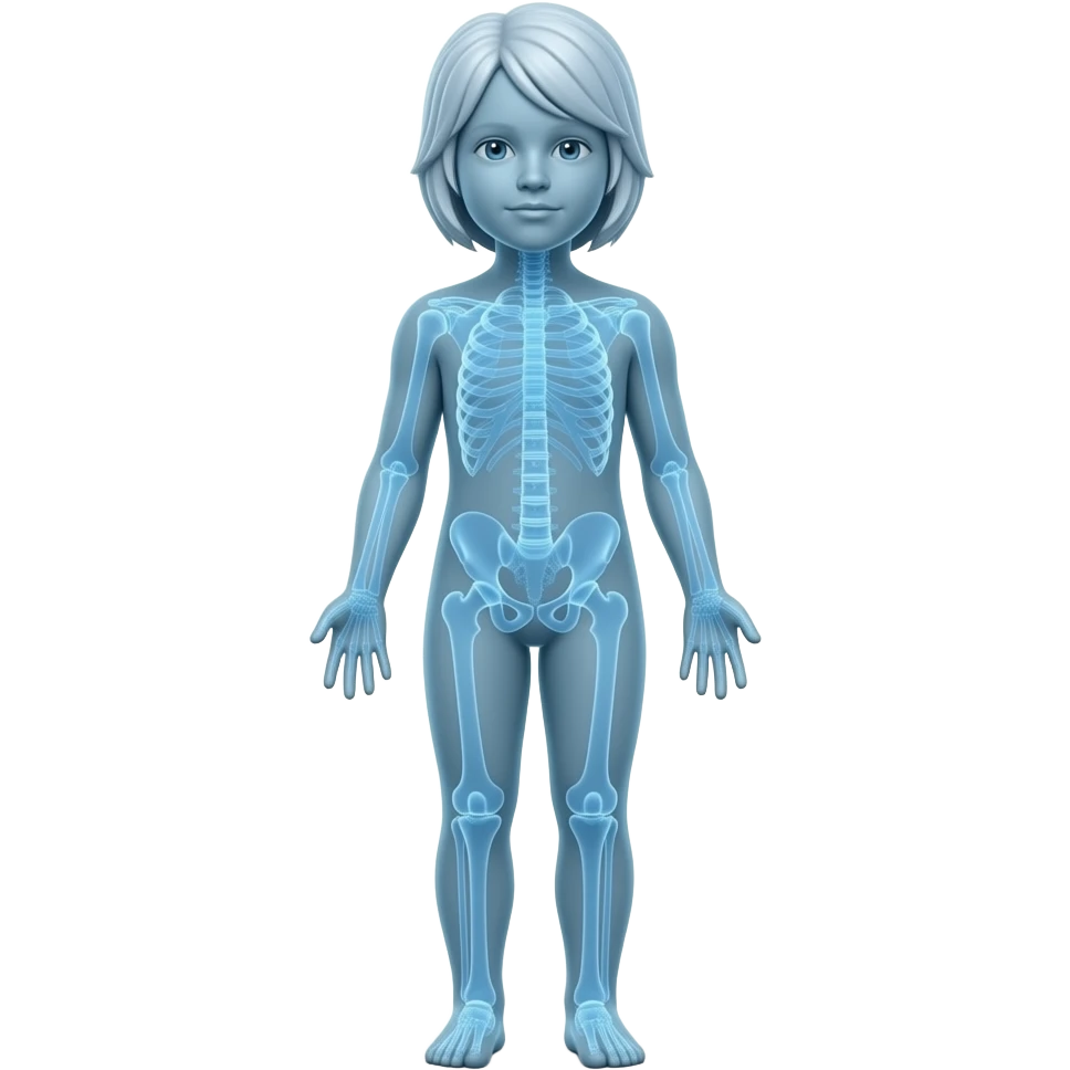 Full-body X-ray of a child. Please express it in blue with adjusted transparency. emoji