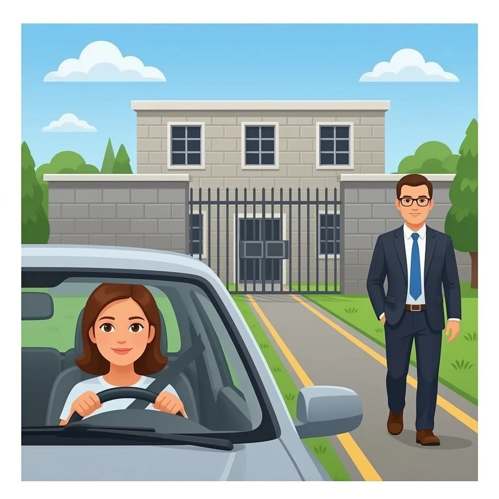 Wife IN CAR, HUSBAND just got out and headed for the Prison in background emoji