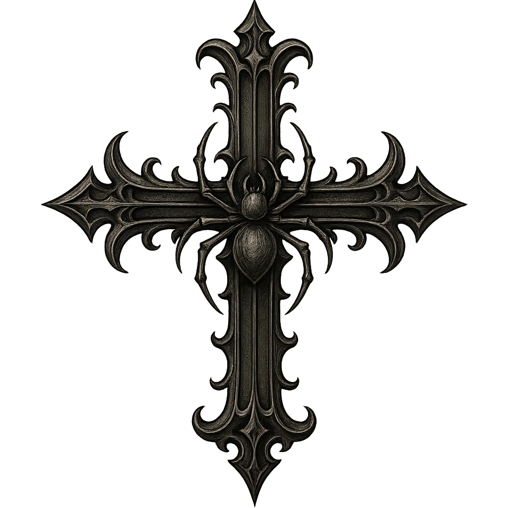 gothic style cross with a spider motif emoji