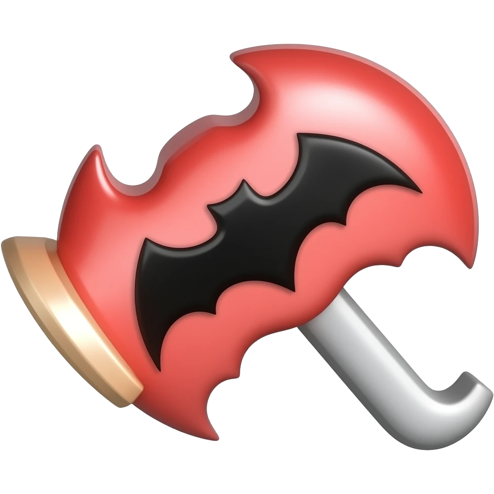 A pixelated bat-looking but red and black/white hammer representing admin emoji