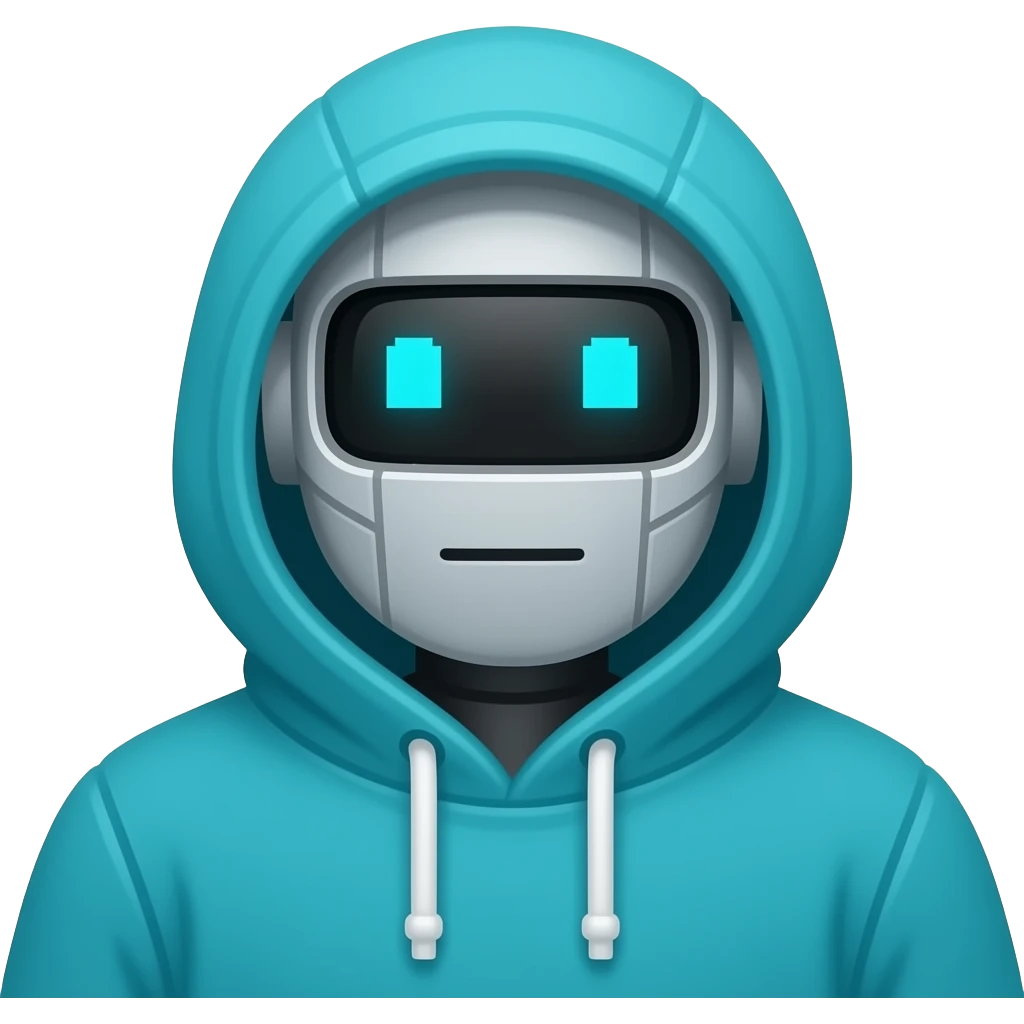 Robot in cyan hoodie pixelated emoji