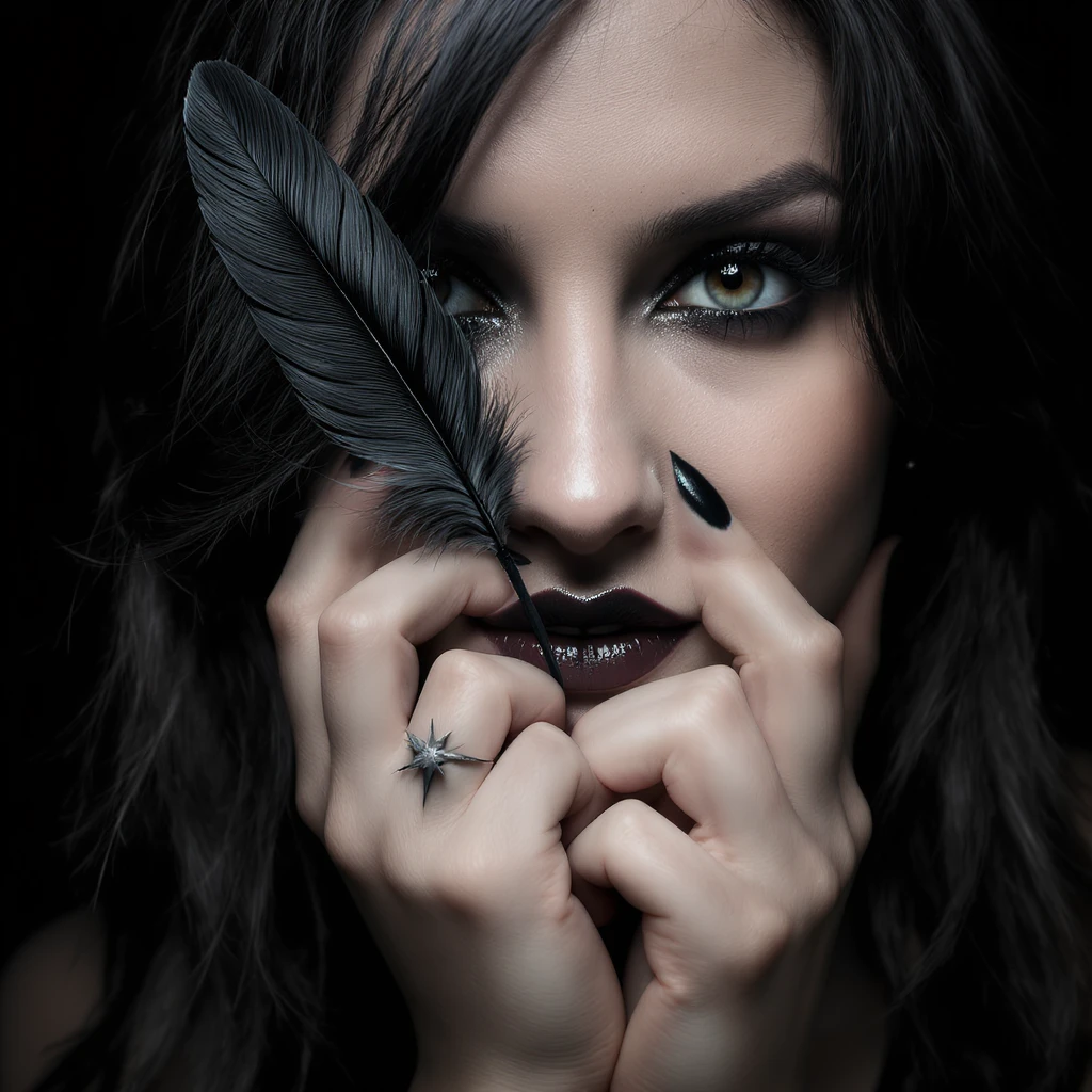 gothic heart with a black raven feather, professional photography style emoji