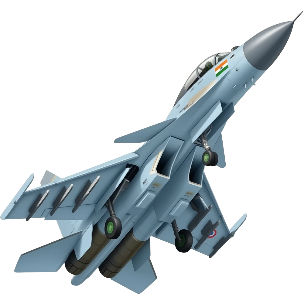 Su 30 mki emoji  take off in grey normal colour of Indian air force planes and the sticker of iaf and indian flag on front side of plane small emoji