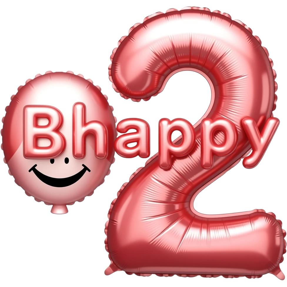 Red balloons that spell out Bhappy2 with smiley face emoji