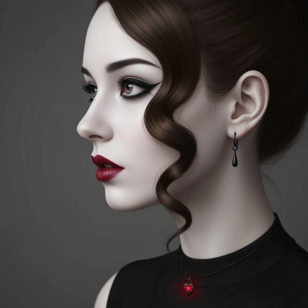 goth profile picture with a heart accent, cute, expressive, minimal, variation 4 emoji