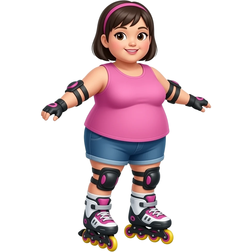 Fat Asian girl on rollerblades emoji