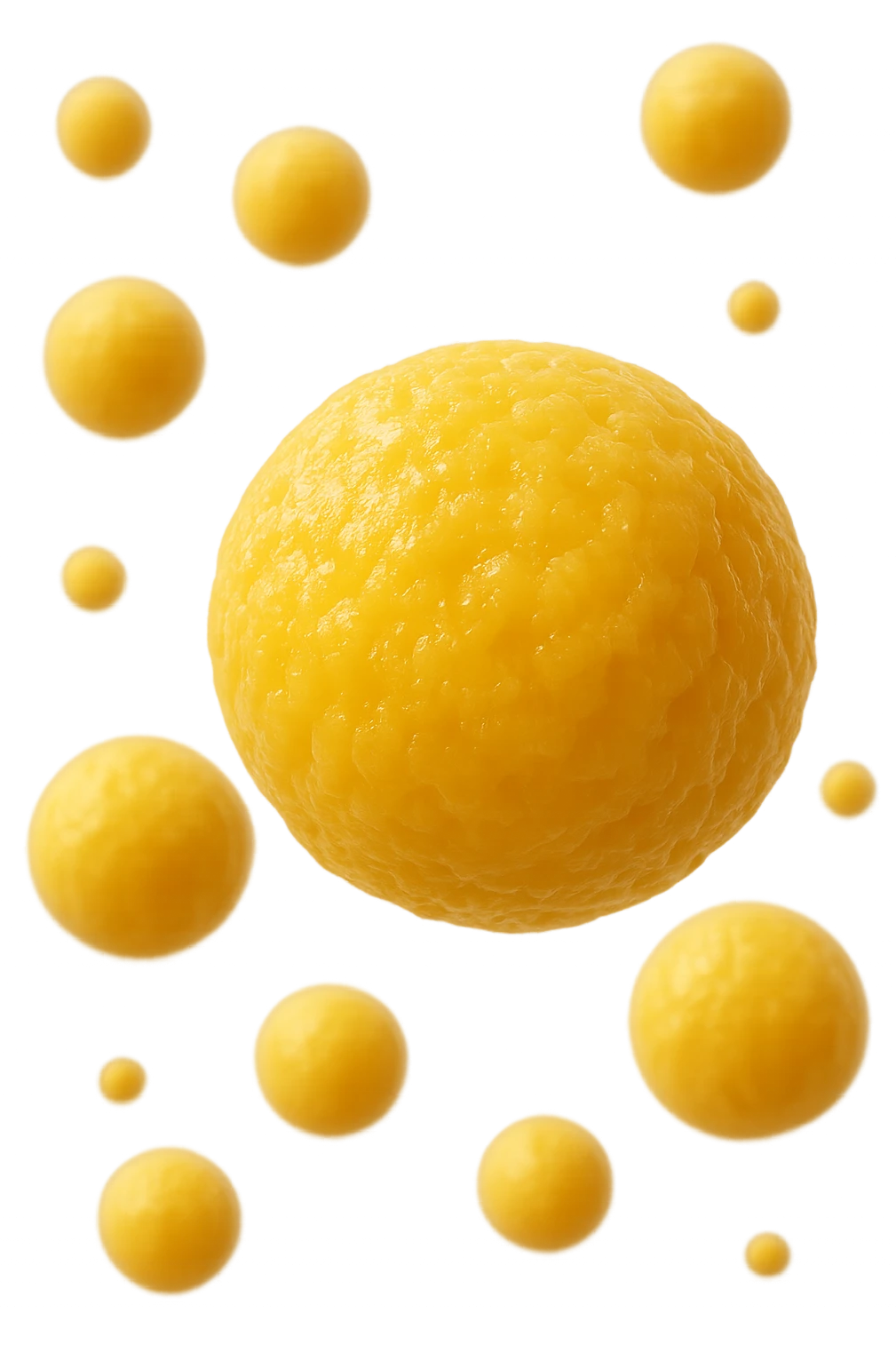 cellule di grasso gialle (adipociti) fluttuano in aria, iperrealistiche 4k emoji