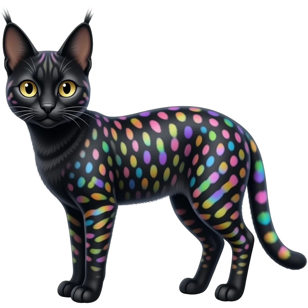Black Melanistic diaphanous iridescent colorful  Realistic Serval-Caracal-hybrid-fusion emoji