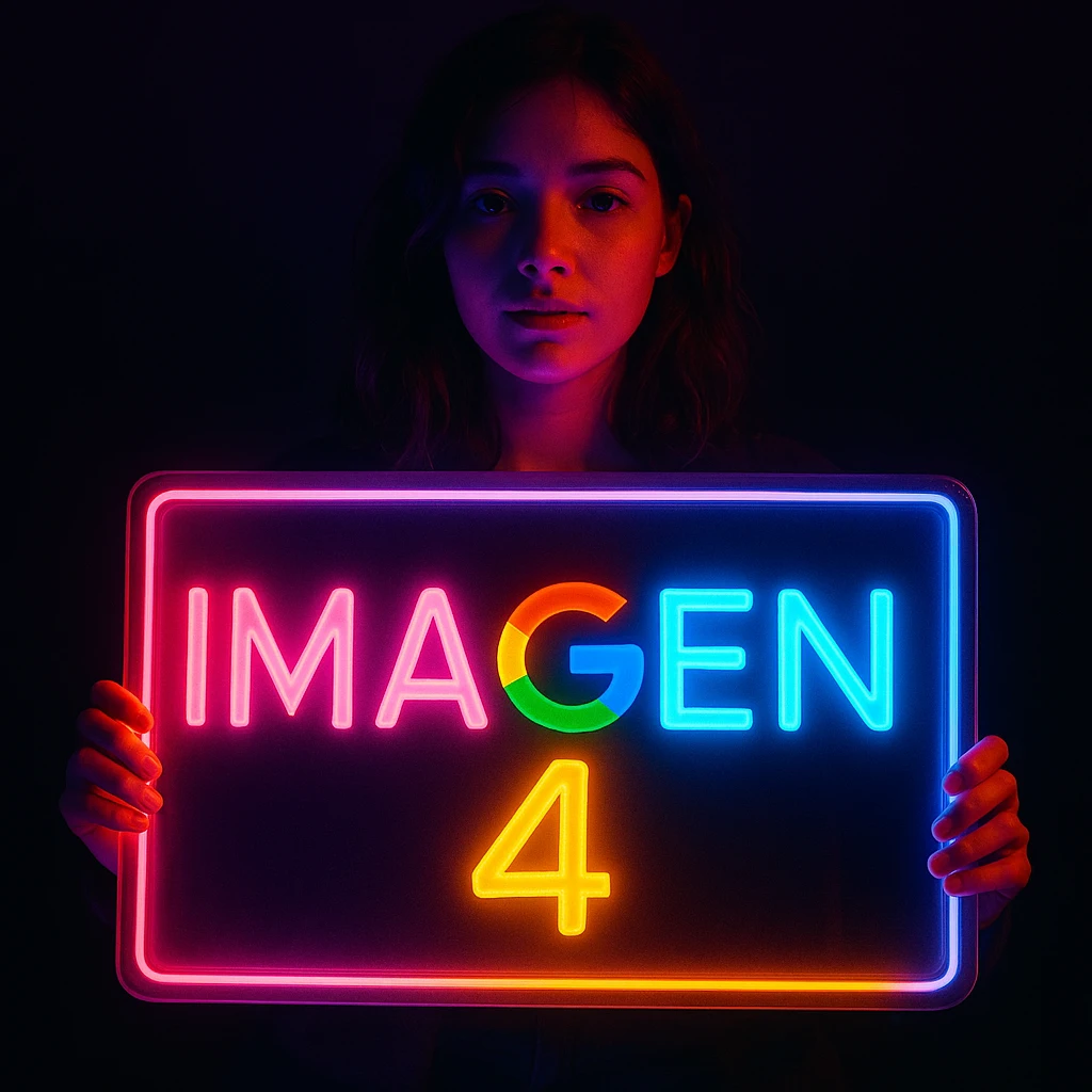 make a girl holding this sign, but sign in made of neon emoji